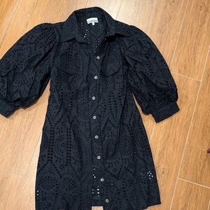 Ganni Black Button-Down Eyelet Dress